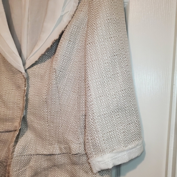Soft Surroundings Beige Tweed Blazer Linen Blend Sz L - Picture 5 of 11